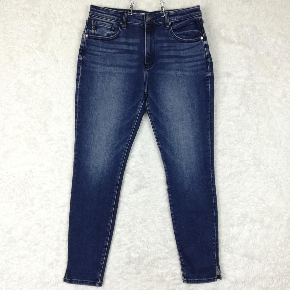 Kancan Womens Jeans Skinny Blue Denim High Rise Split Hem Whiskering 31